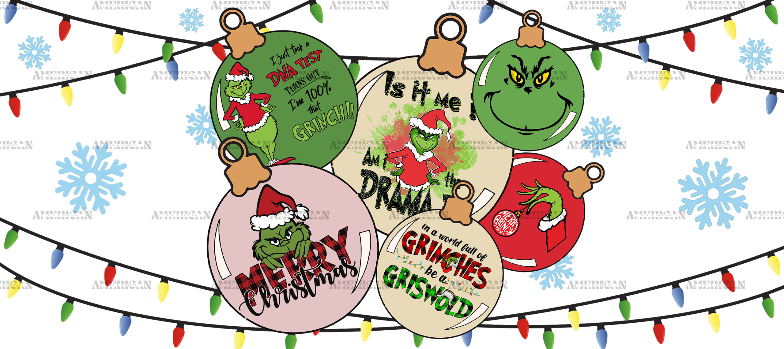 Grinch Christmas Bells Lights UV DTF Transfer
