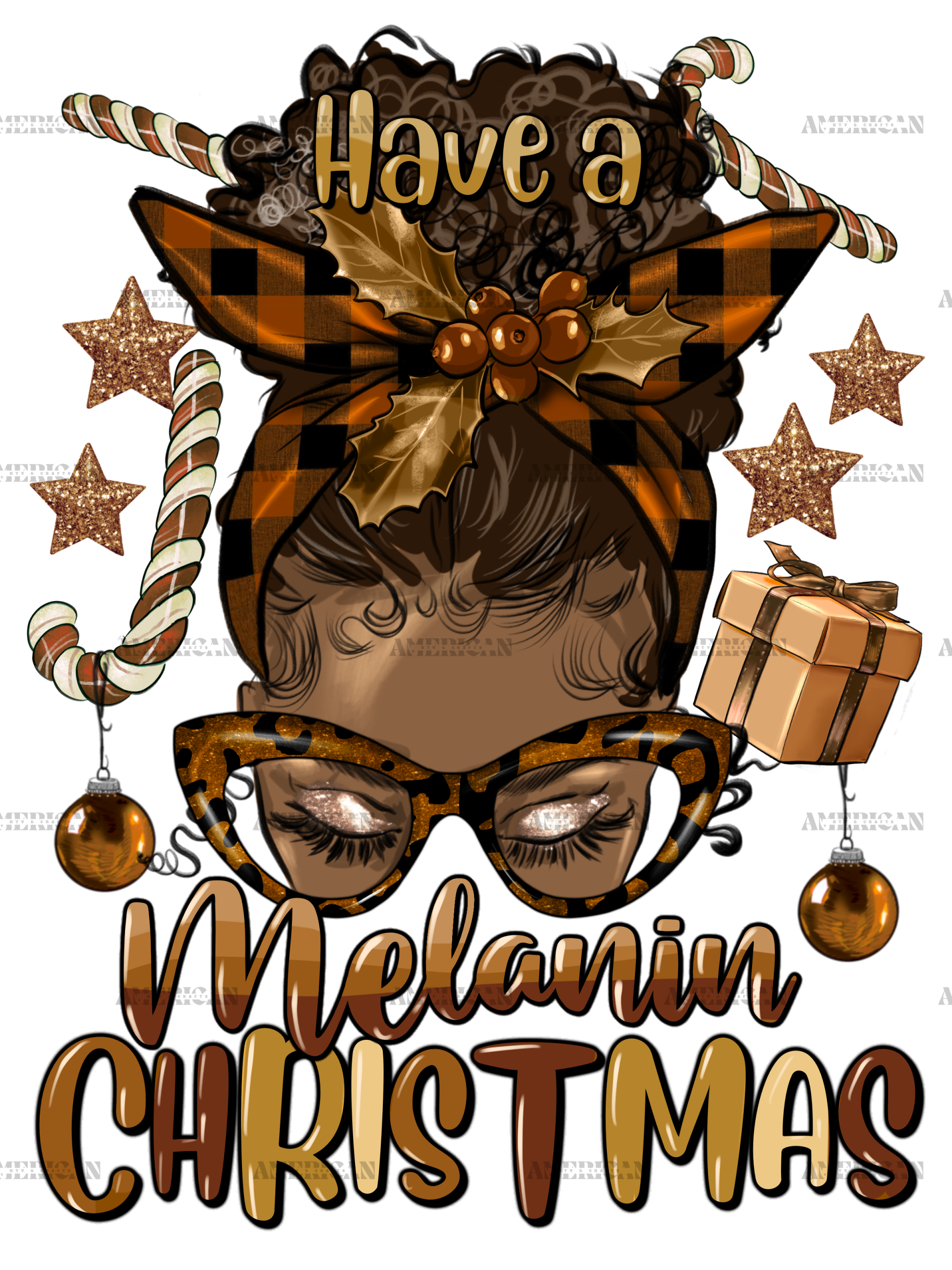 Have A Melanin Christmas Afro Messy Bun DTF Transfer
