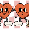 Retro Couple Hearts UV DTF Transfer