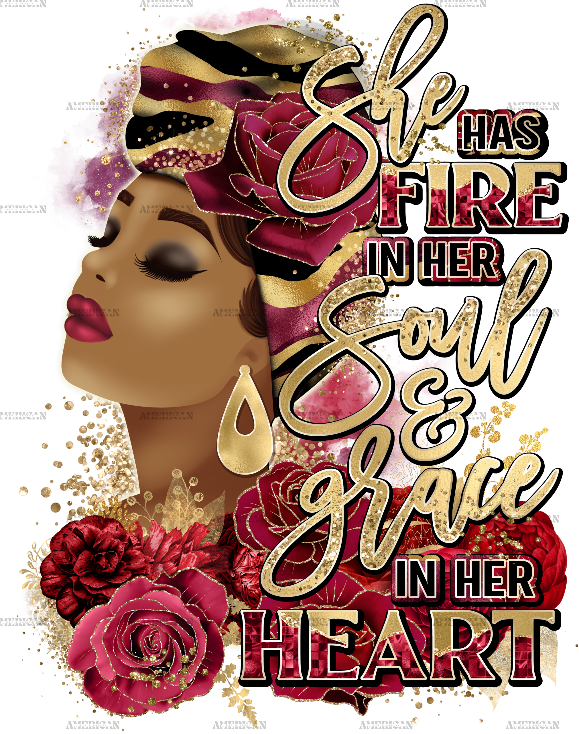 She Has Fire In Her Soul Burgundy DTF Transfer