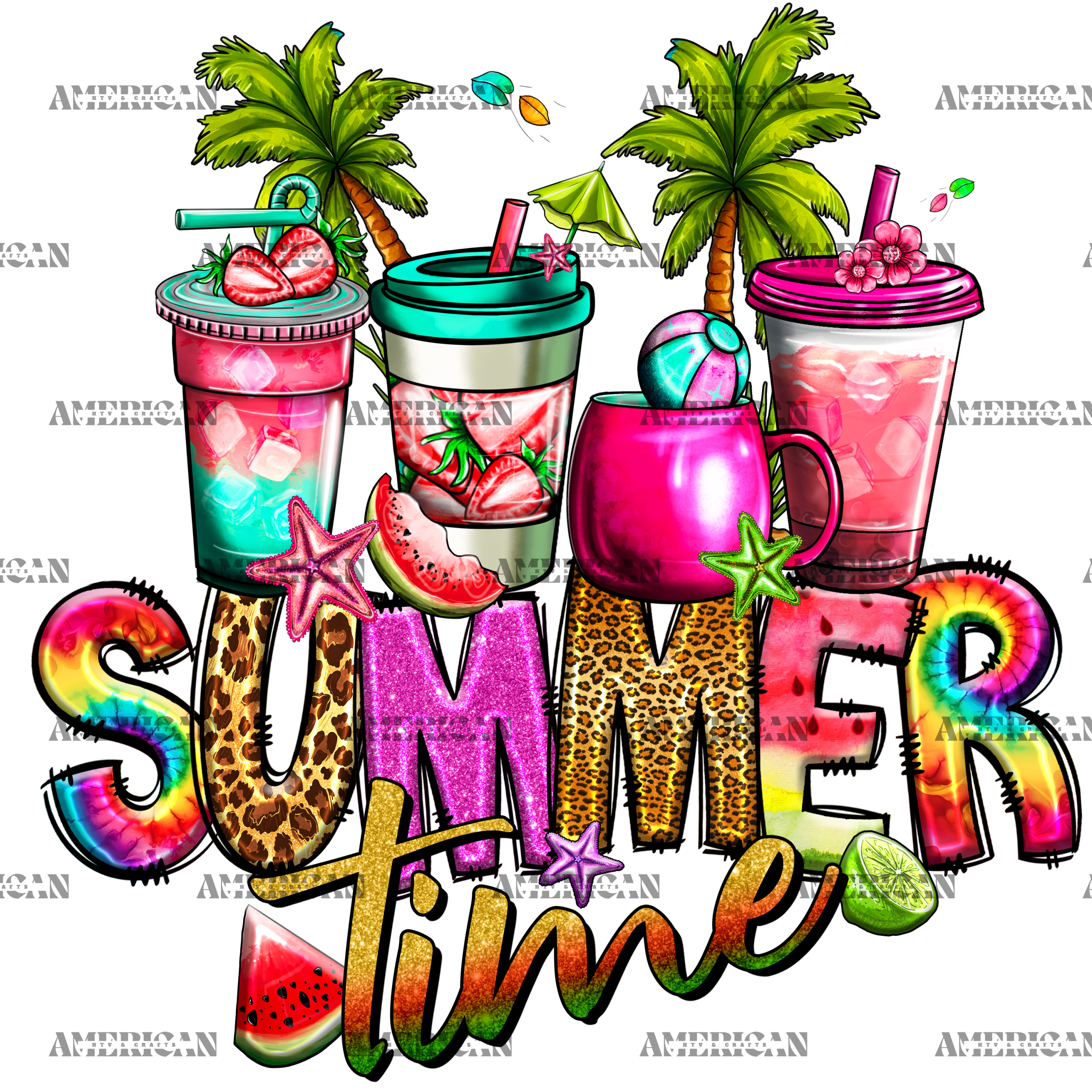 Summer Time Drinks DTF Transfer