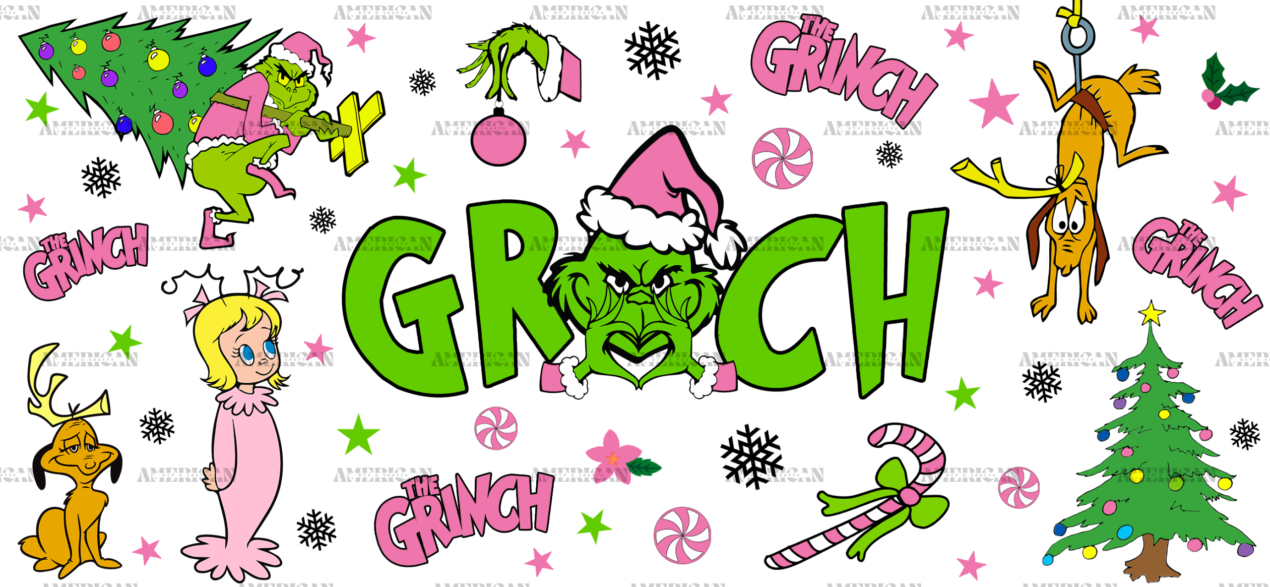 The Pink Grinch UV DTF Transfer