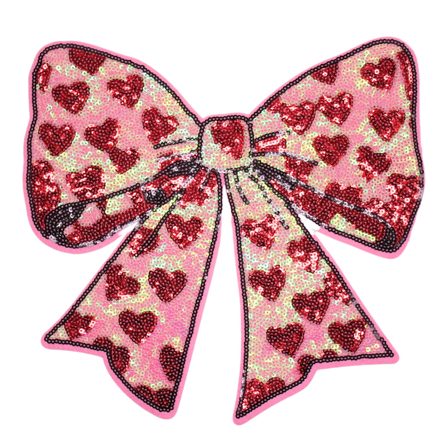 Red Little Hearts Bow Patch (Large/Sequin)