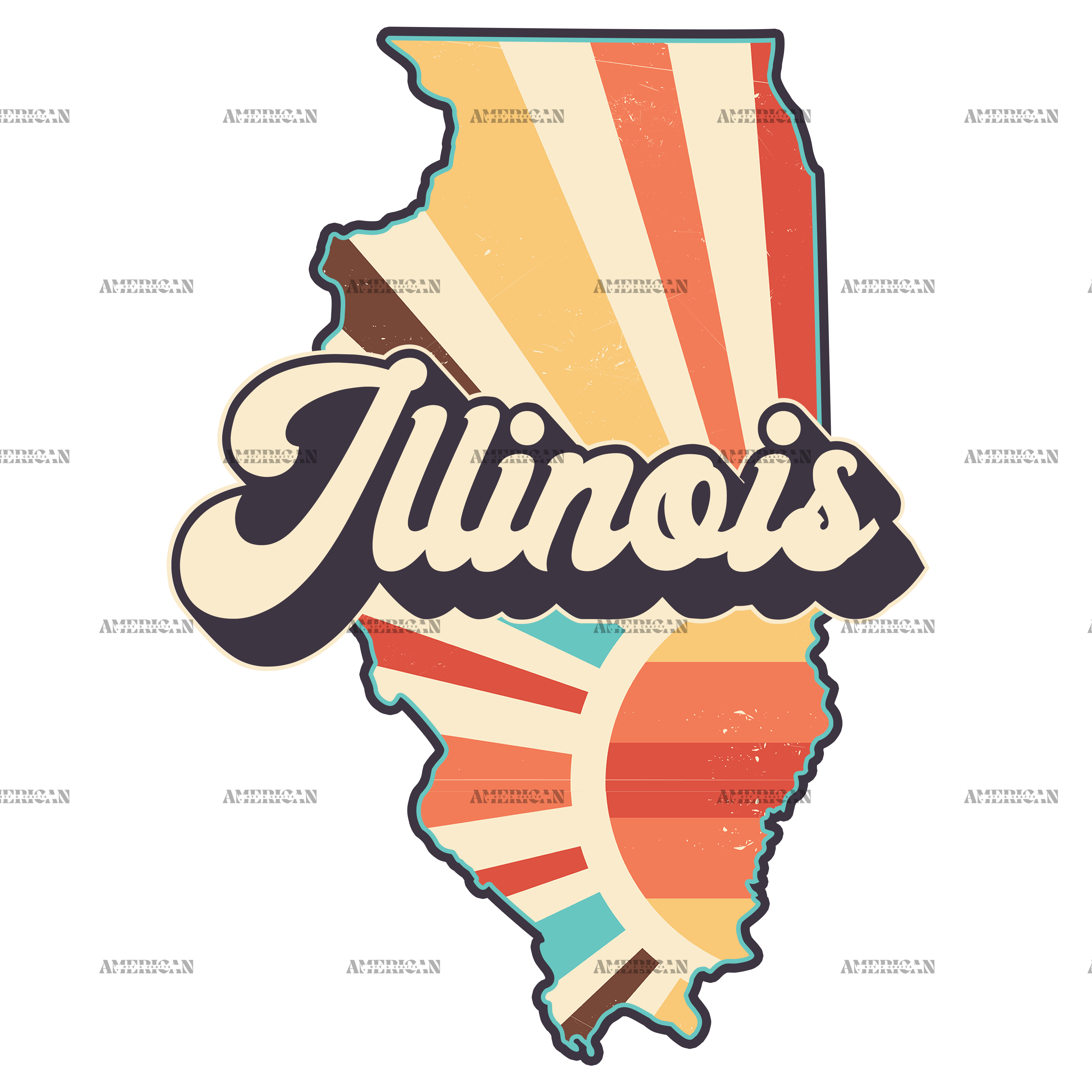 Retro Illinois Map DTF Transfer