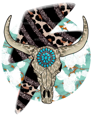 Turquoise Cow Skull DTF Transfer